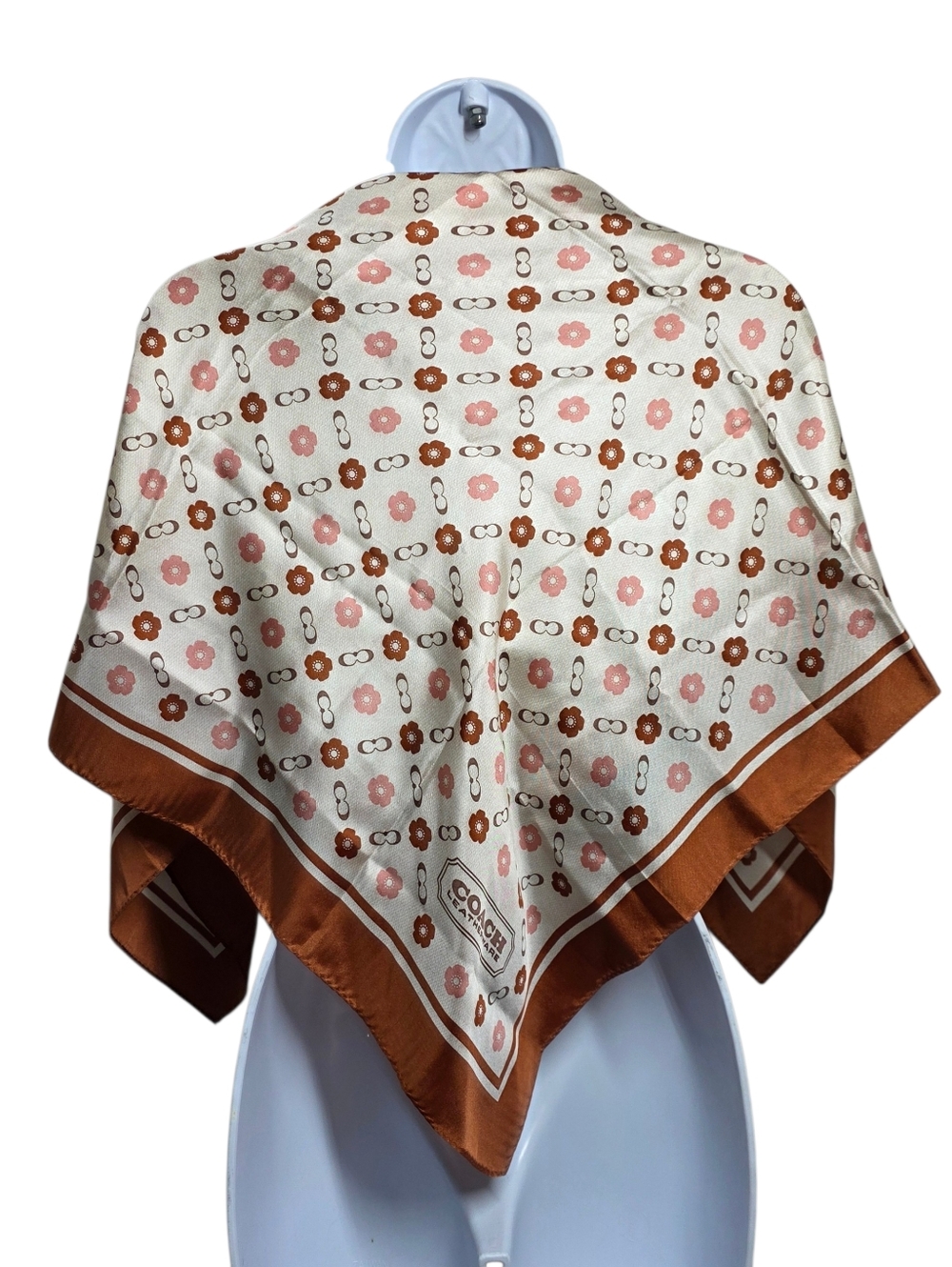 Coach Women's Scarf with Floral Print in Brown and Cream, Silk-Effect - Picture 5 of 13